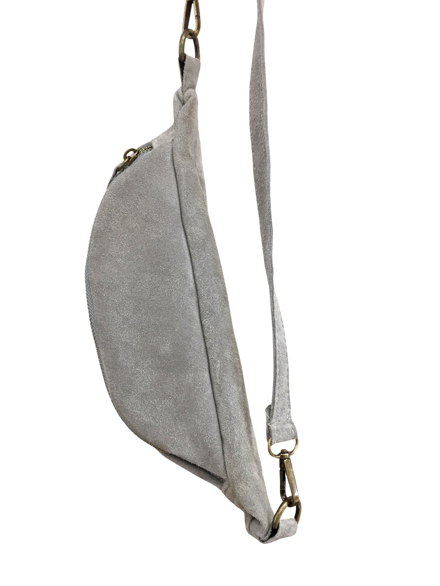 Sac banane cuir gris 2 zips