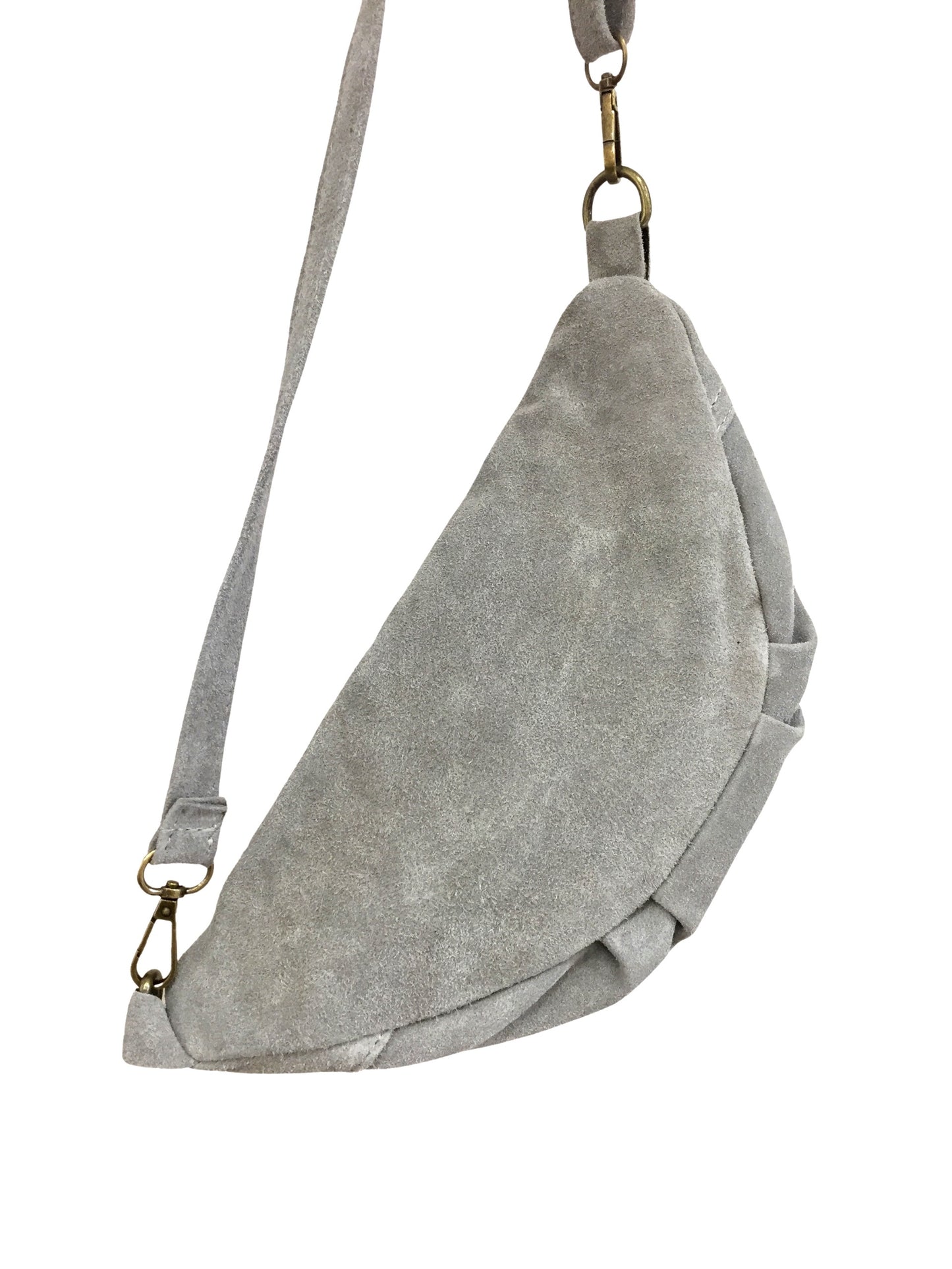 Sac banane cuir gris 2 zips