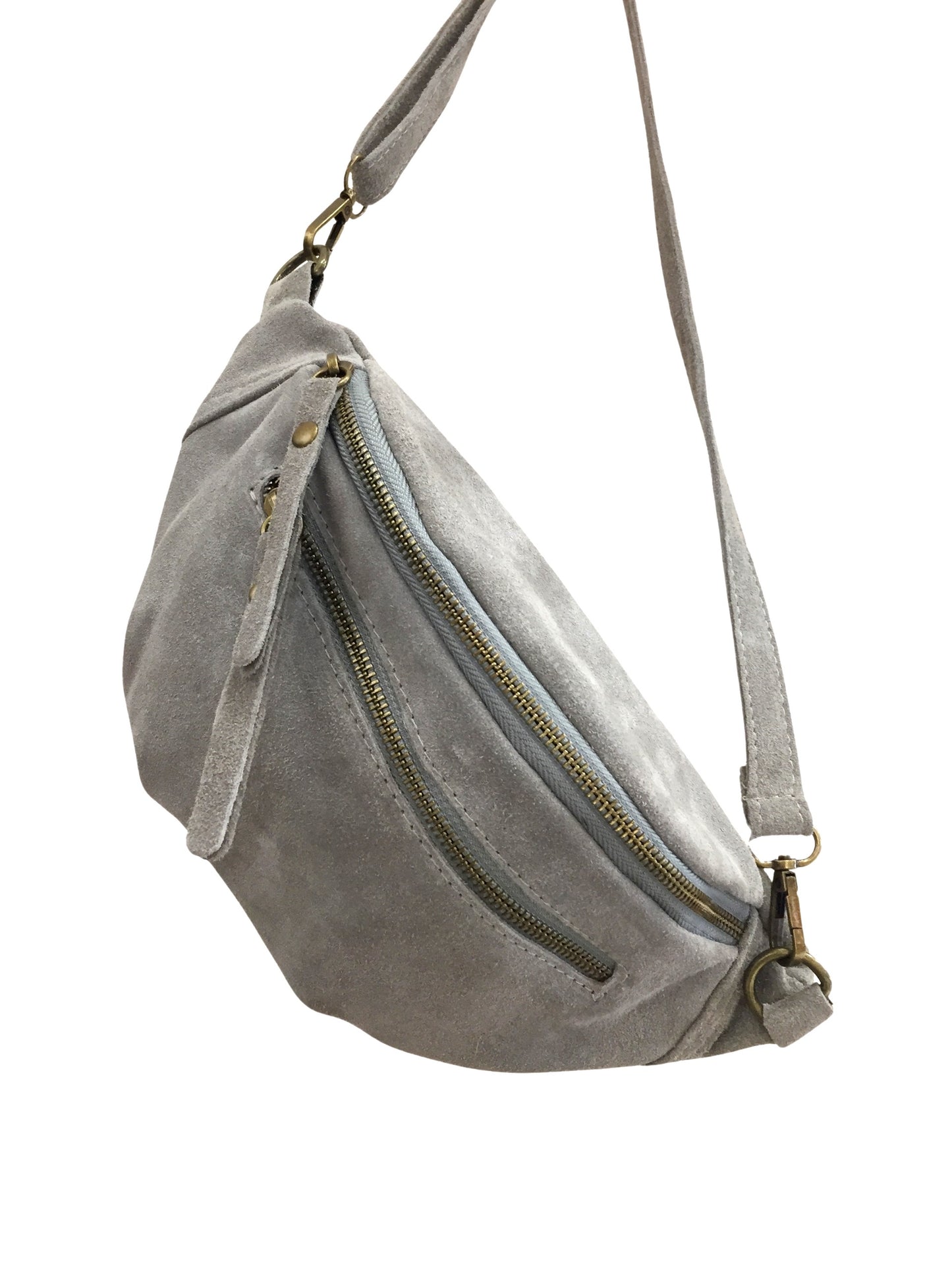 Sac banane cuir gris 2 zips