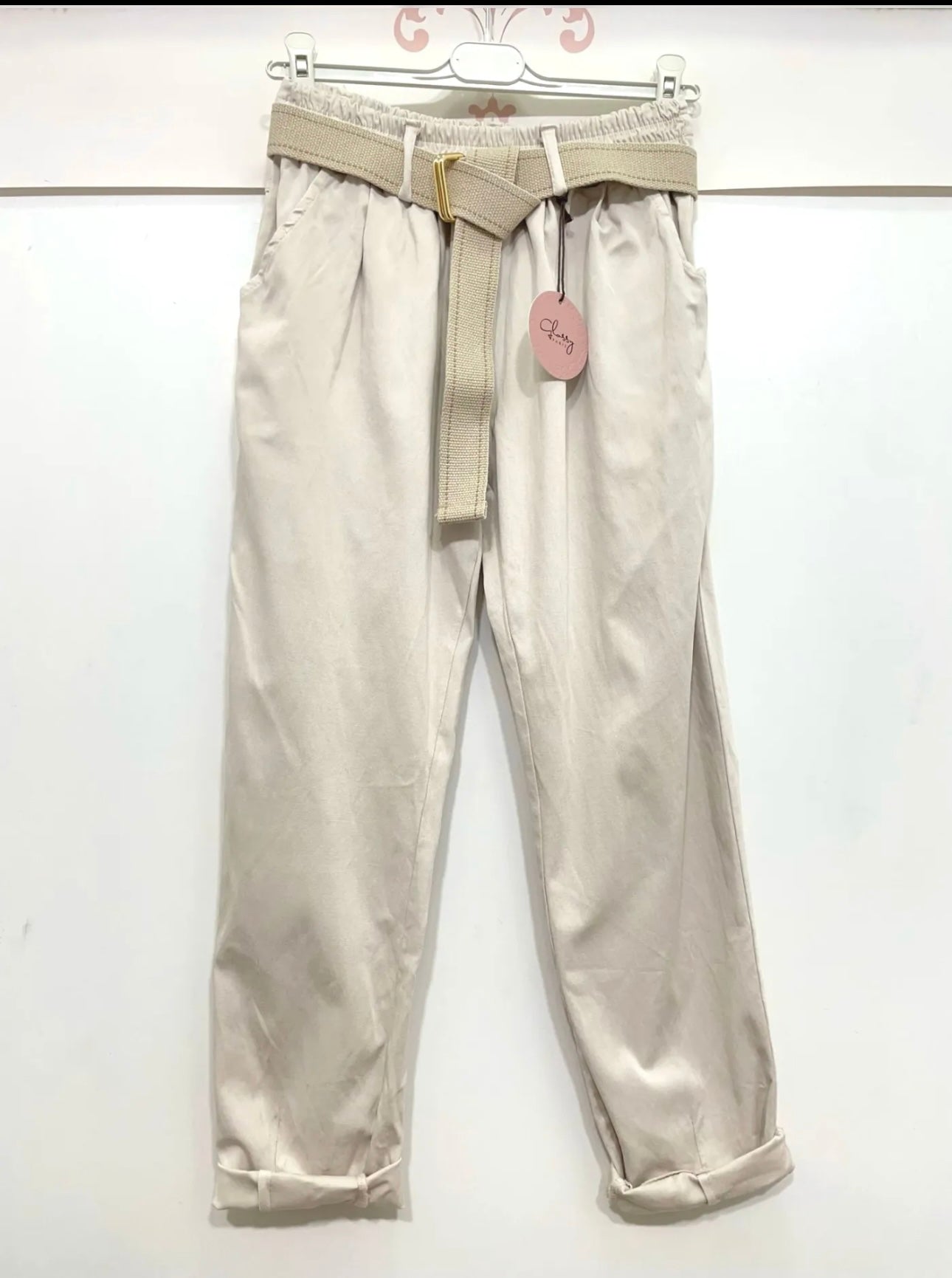 Pantalon élastique beige