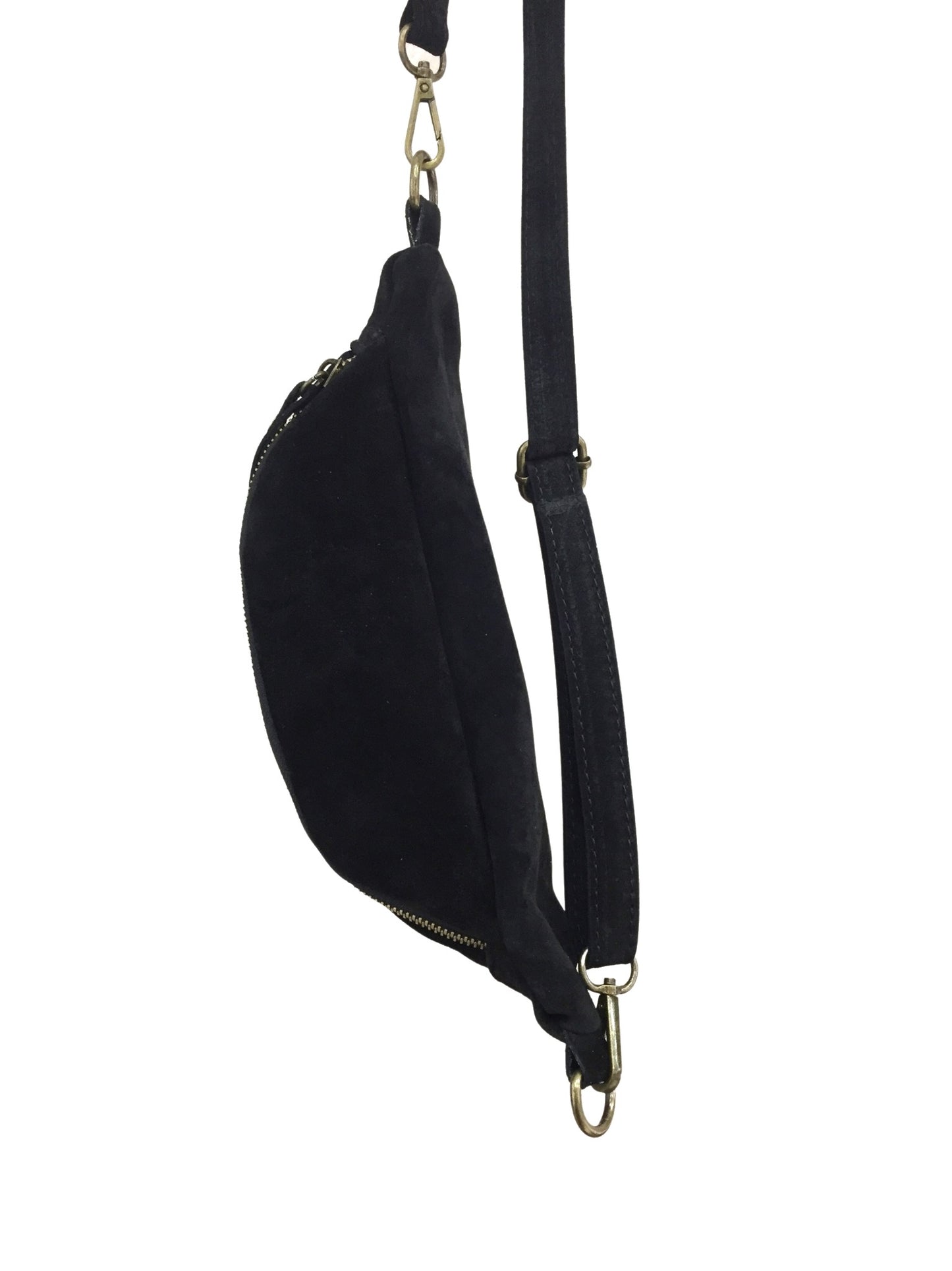 Sac banane cuir 2 zip noir