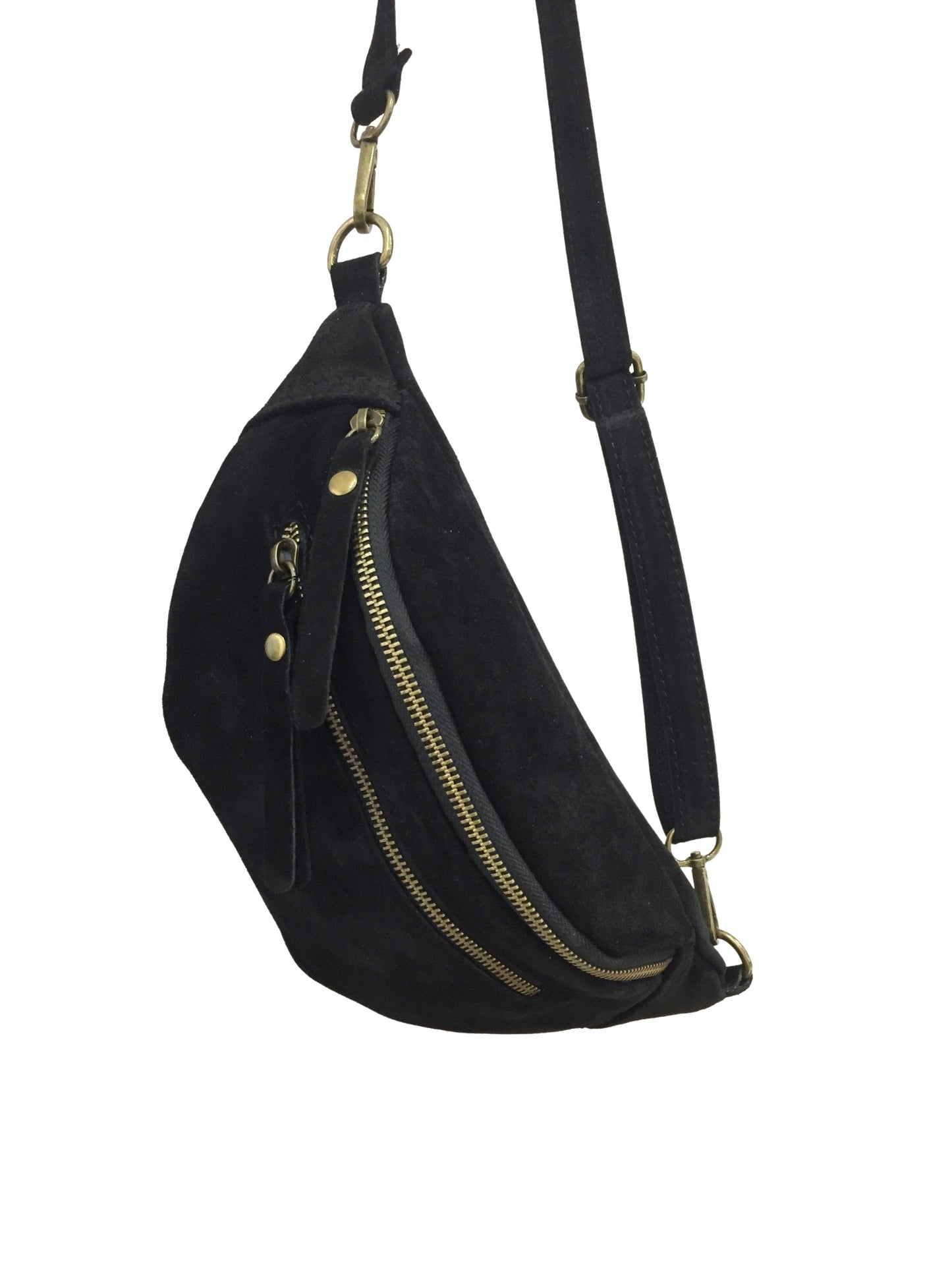 Sac banane cuir 2 zip noir