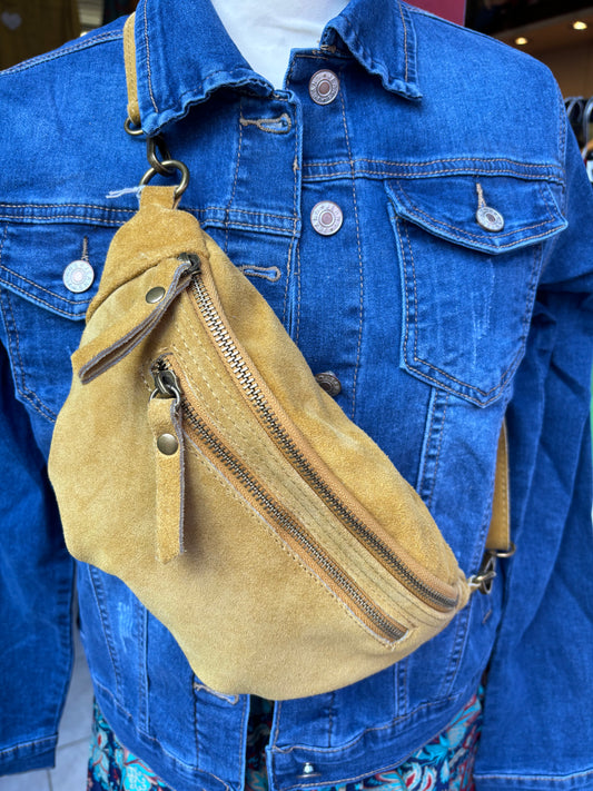 Sac banane moutarde cuir