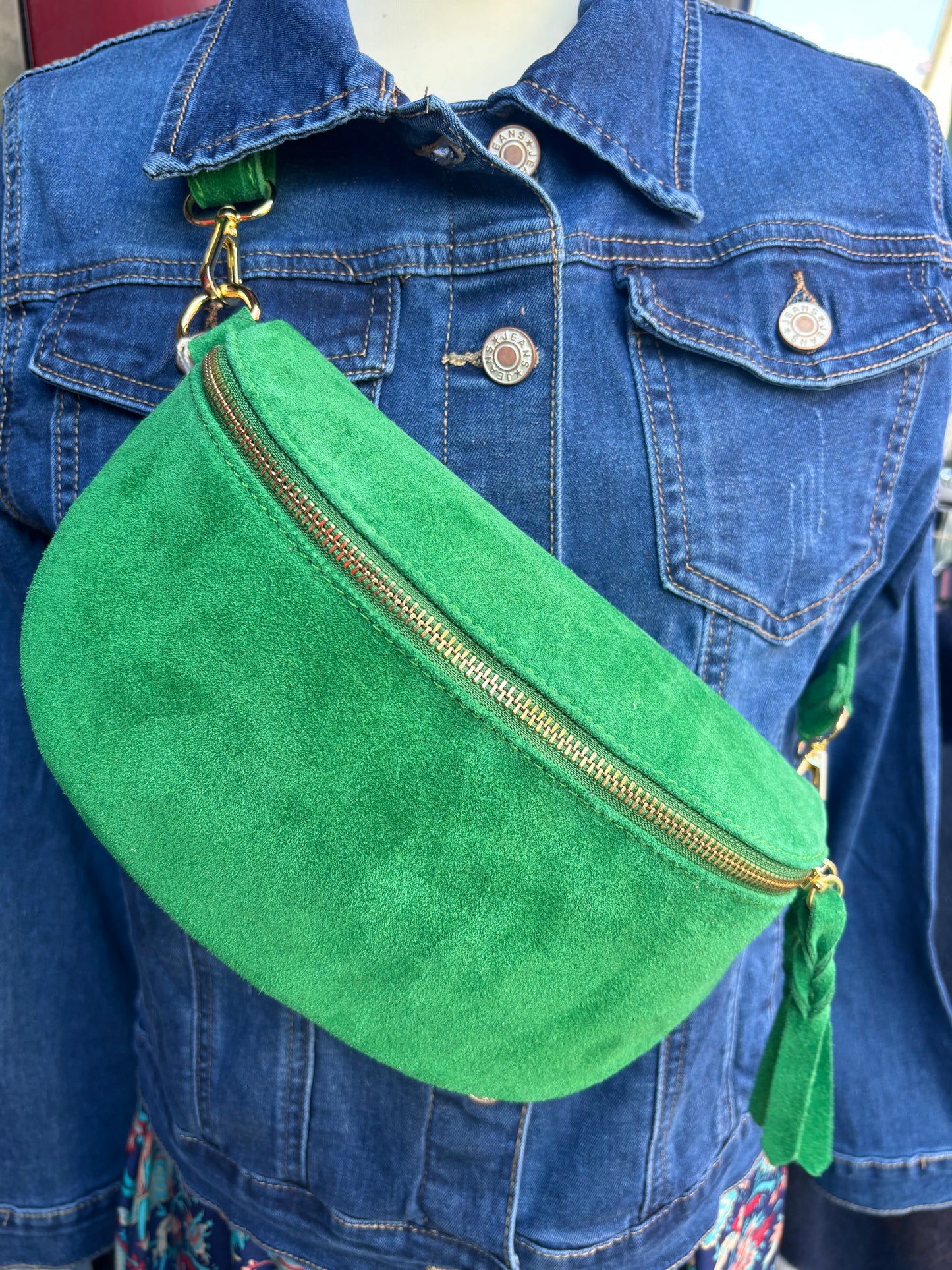 Sac banane cuir vert